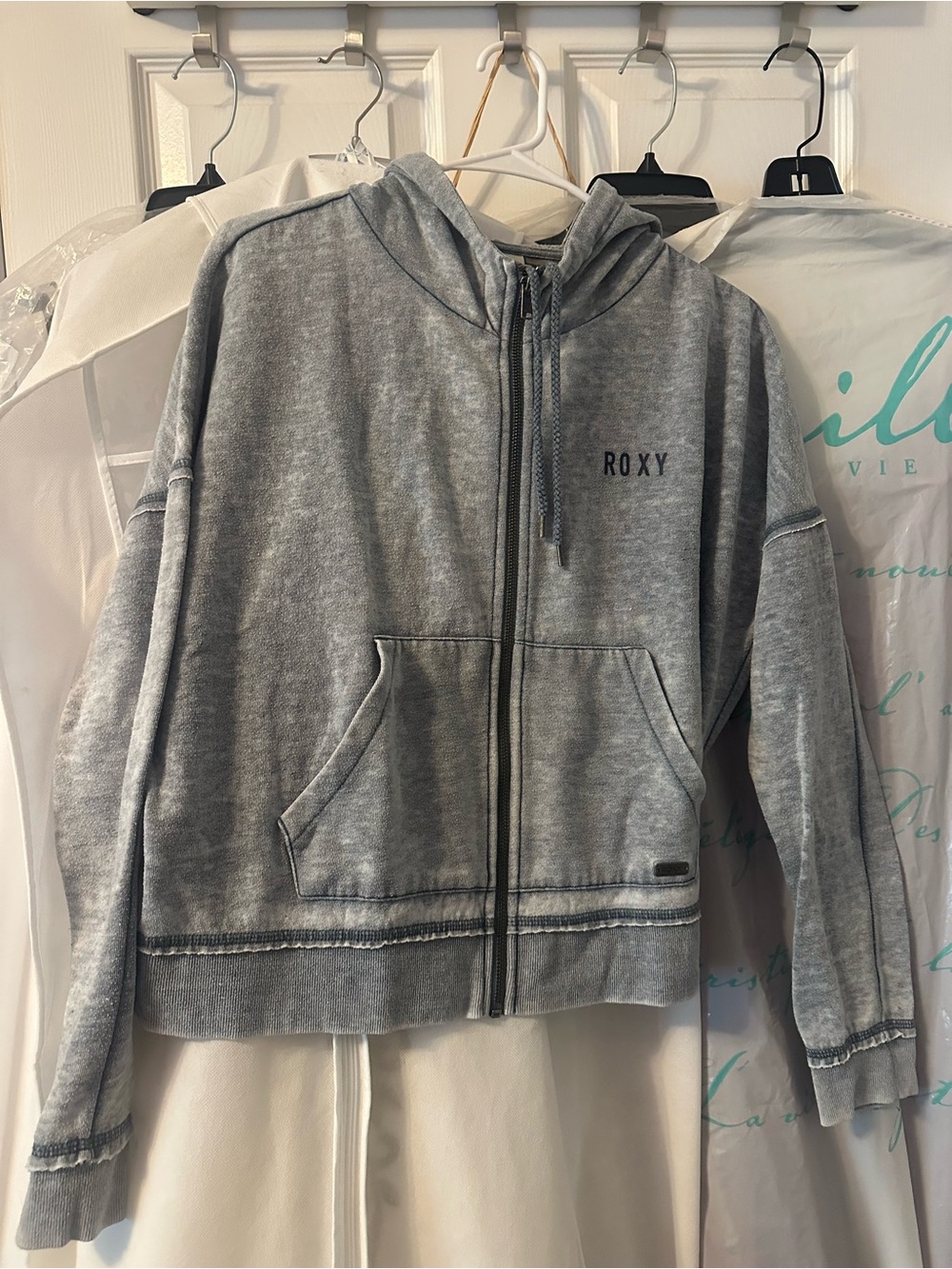 Roxy Washed Blue Zip-Up Hooded Sweatshirt Jacket